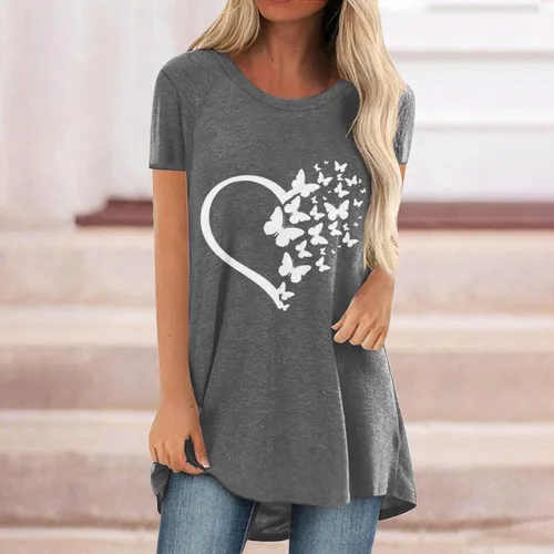 Miniatura 2 de JEGULV Long Tunic Tunic for Women to Wear with Leggings Short Sleeve V Neck Flowy Shirts Plus Size Loose T-Shirts Blouse