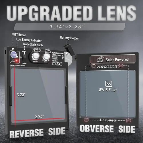 Miniatura 8 de YESWELDER - Casco de soldadura con oscurecimiento automático con vista lateral, vista panorámica de 180°, capucha de soldadura con energía solar