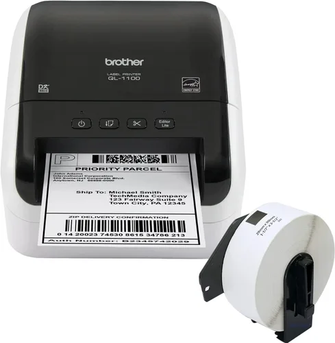 Brother QL-1100 Impresora térmica de etiquetas de gran formato – Conectividad USB, 4 pulgadas de ancho, 300 x 300 ppp, 69 etiquetas por minuto
