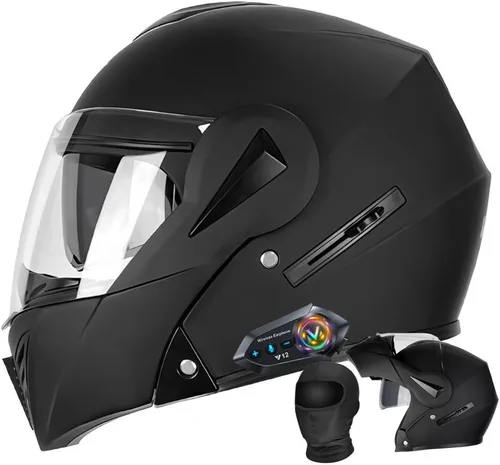 Miniatura 8 de Casco de motocicleta Bluetooth aprobado por DOT - Casco modular de cara completa con visera doble abatible, carcasa de ABS, sistema de ventilación