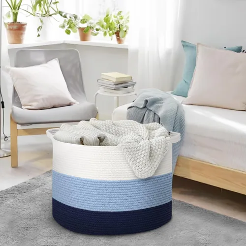 Miniatura 4 de MEGASKET Cesta grande de juguetes para niños, cesta tejida suave de cuerda de algodón de 22" x 14", cesta de almacenamiento para juguetes para Azul
