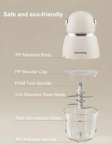 Miniatura 9 de Máquina de alimentos para bebés, mini licuadora de alimentos para bebés, color blanco cremoso, máquina de puré de alimentos de 10 onzas, procesador