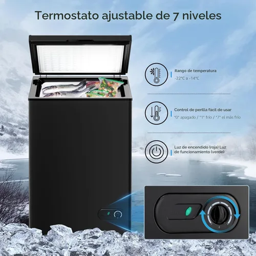 Miniatura 3 de Kismile Congelador de pecho de 3.5 pies cúbicos con 2 cestas extraíbles, parte superior abierta, puerta abierta, congelador profundo compacto