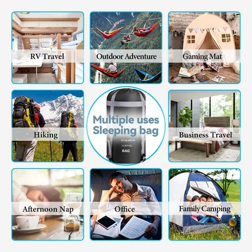 Miniatura 4 de Saco de dormir para adultos y niños de 4 estaciones, cálido, impermeable y ligero, ideal para camping, mochilero y senderismo