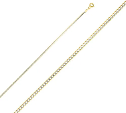 Miniatura 2 de Wellingsale 14k Two Tone Yellow and White Gold Solid 2mm Cuban Concaved Curb White Pave Diamond Cut Chain Necklace with Spring Ring Clasp