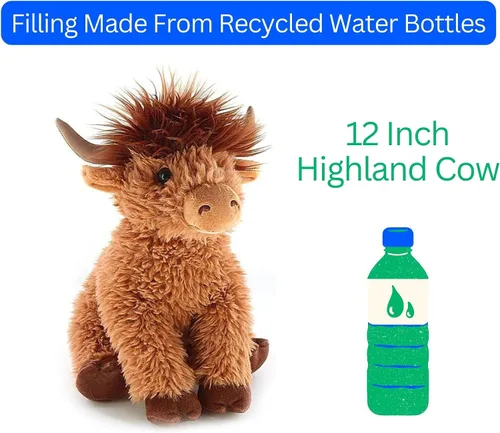 Miniatura 6 de The Petting Zoo Highland Cow - Peluche de vaca de peluche, regalos para niños, animales salvajes de la vida silvestre, juguete de peluche de vaca