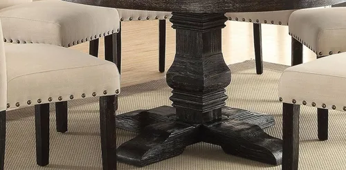 Miniatura 6 de Juego de muebles de cocina con tapa de mármol blanco juego de mesa de comedor de madera (mesa redonda+6 sillas)