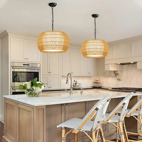 Miniatura 6 de Lámpara de araña de casa de campo, lámparas de araña de ratán boho para comedor, luces colgantes grandes para isla de cocina, lámparas colgantes
