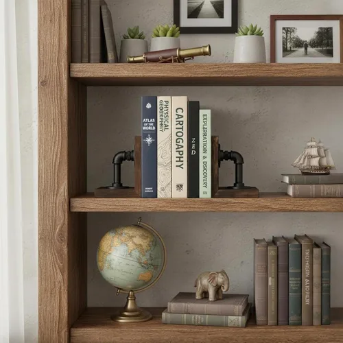 Miniatura 2 de MyGift Sujetalibros Decorativos, Sujetalibros para Estantes, Sujetalibros de Metal para Libros Pesados, Decoración de Oficina para Hombres, Tope