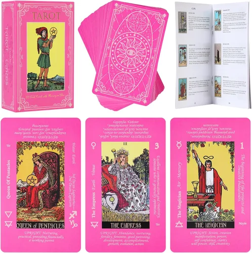 Miniatura 8 de Fofeadm - Cartas de tarot con libro guía y bolsa de lino de transporte, mazo de 78 cartas de tarot clásicas originales, juego de adivinación