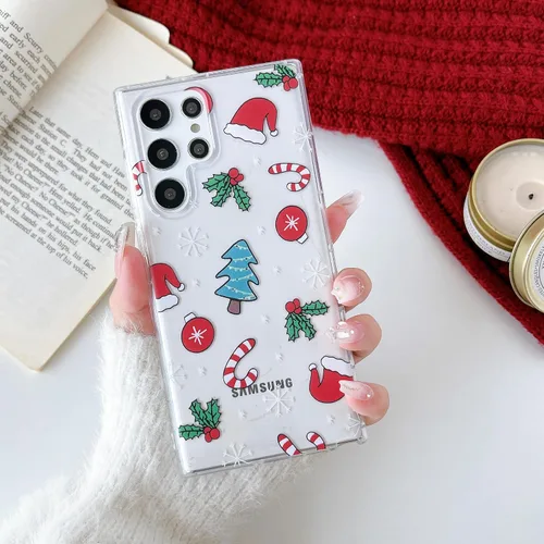 Miniatura 8 de RALEAVO Funda de Navidad transparente para Samsung Galaxy S22 Plus, bonita funda de vacaciones de invierno para mujeres, niñas y niños con sombreros