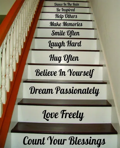 Calcomanía de pared con frase en inglés "Count Your Blessings Stairs", vinilo para habitación, diseño de alegría, sonrisa, inspirador, familia,