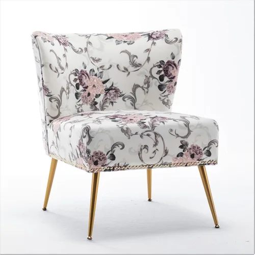 Miniatura 2 de Container Furniture Direct Thia Silla decorativa sin brazos para sala de estar, elegante asiento con ribete de cabeza de clavo, patas de metal 02