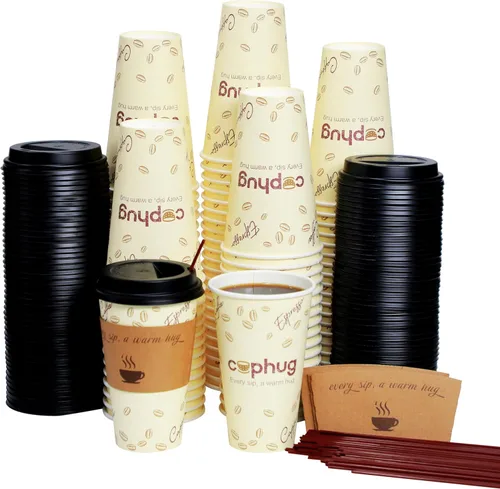 Miniatura 8 de Paquete de 300 vasos de papel desechables de 8 onzas, vasos de bebida caliente y fría para café, té, jugo, agua, tazas de café negras para oficina