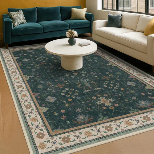 Miniatura 110 de Alfombra Boho Negra para Sala de Estar - Alfombra de Área Lavable de 10x14 Pies, Alfombras de Comedor para Debajo de la Mesa, Alfombra Suave de Pelo