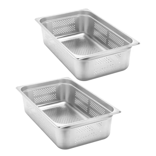Miniatura 11 de BIEAMA Bandeja para mesa de vapor de 1/3 de tamaño, 4 pulgadas de profundidad, acero inoxidable perforado antiatascos NSF, bandeja de hotel