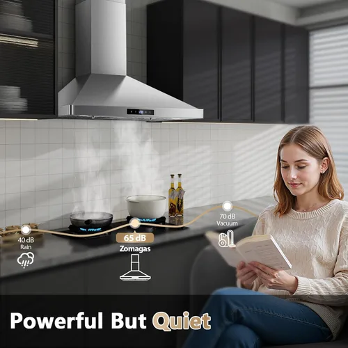 Miniatura 7 de Campana de cocina de montaje en pared de 30 pulgadas, campana extractora con/sin conductos con función de apagado retardado, 700 CFM, ventilador