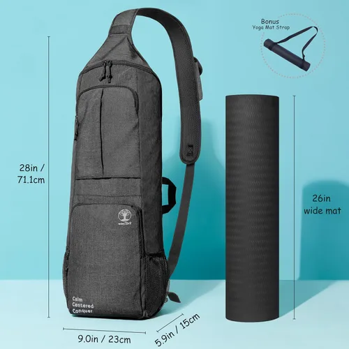 Miniatura 3 de Bolsa de transporte para esterilla de yoga WARRIOR2 - Bolsillos grandes y portabotellas de agua. Mochila de yoga para esterillas de 1.27 cm de Negro