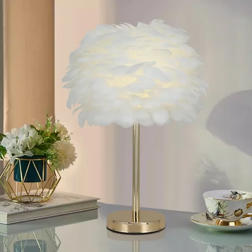 Miniatura 12 de ZYLEIESENBAO - Lámpara de pluma blanca con textura de piel de mesa H16'' Moderna lámpara de escritorio de princesa con trípode, luz esponjosa