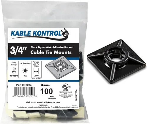 Miniatura 15 de Kable Kontrol Soportes para bridas de cremallera, 1 pulgada cuadrada, blanco natural, 100 unidades, cuadrados de montaje multiusos con respaldo