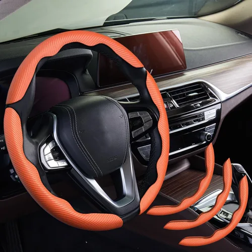 Miniatura 13 de WOCOCN 2 fundas para volante de automóvil, protector antideslizante de fibra de carbono para hombres y mujeres, múltiples opciones de color, Beige