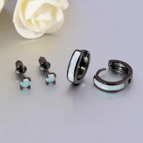 Miniatura 13 de CiNily Aretes Huggie de ópalo con bisagras, chapados en oro, hipoalergénicos, pequeños aretes de aro para mujeres, adolescentes, niñas, hombres