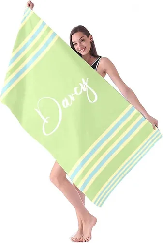 Miniatura 12 de Toalla de playa personalizada con nombres, toallas de playa personalizadas para adultos, mujeres y hombres, toallas de playa a rayas personalizadas