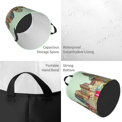 Miniatura 4 de Austin Texas - Cesta circular con estampado de Texas, impermeable, cesta organizadora de lavandería, con asas, para ropa, juguetes, pequeña