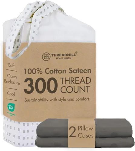 Miniatura 9 de Threadmill Home Linen Bedding - Juego de sábanas de 300 hilos, 100 % algodón, juego de cama de lujo, 4 piezas, tejido de satén suave, color blanco