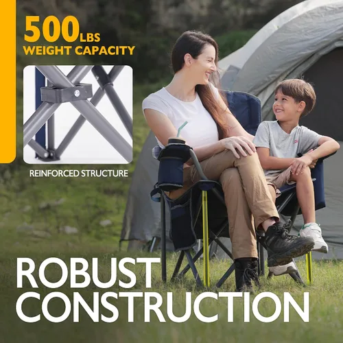 Miniatura 3 de Silla de camping plegable de gran tamaño para adultos, soporta 500 libras, tela transpirable, soporte para tazas aislado, enfriador de 8 latas