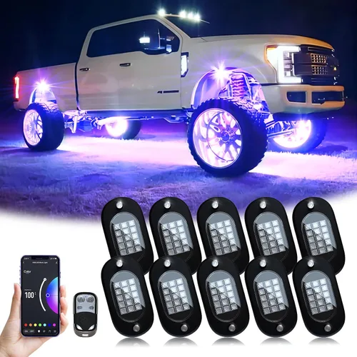 Miniatura 9 de YiLaie Luces LED RGB, 60 LED de alto brillo, kit de luz de neón multifunción impermeable para coche con control de aplicación/RF, luces de roca