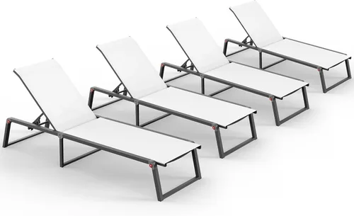 Miniatura 25 de Silla de Salón de Aluminio para Exterior, Sillas de Salón Plegables y sin Montaje para Patio y Piscina, Silla Reclinable de 5 Posiciones para Blanco