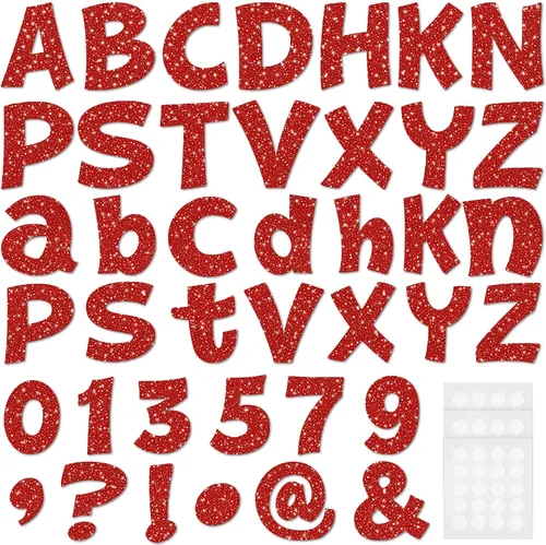 Miniatura 31 de Colarr 144 letras con purpurina para tablero de anuncios para el aula, números, símbolos de puntuación, letras troqueladas de 4 pulgadas con punto