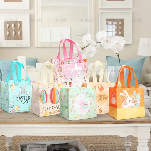 Miniatura 4 de Aviski 12 bolsas de caza de huevos de Pascua de varios tamaños, bolsa de regalo de huevos de gallina de zanahoria con asas, bolsas de regalo