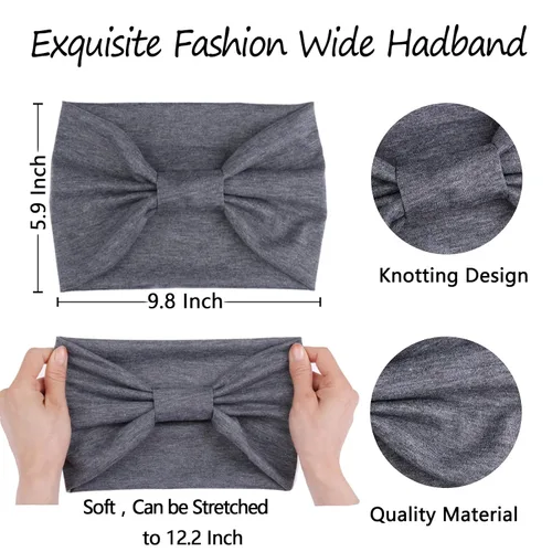 Miniatura 2 de Xtrend Paquete de 4 bandas anchas para el cabello para mujer, bandanas negras de moda, estilo bohemio, bandas gruesas para el cabello, grandes