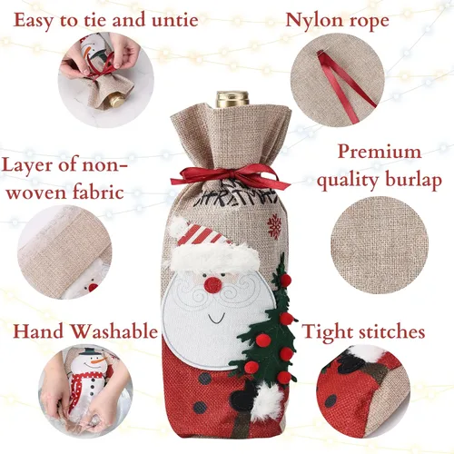 Miniatura 5 de Mr. Pen Bolsas de vino de Navidad, paquete de 2, fundas de arpillera para botellas de vino con cordón, bolsas de vacaciones