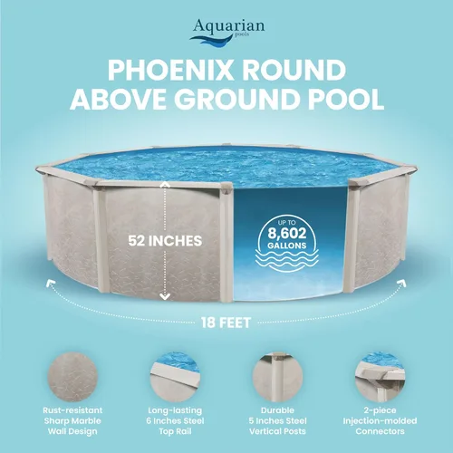Miniatura 10 de Aquarian - Piscina para exteriores con marco de acero por encima del nivel del suelo, redonda, 24 x 52 pulgadas, veneciana Veneciano