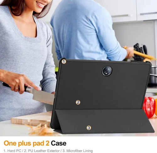 Miniatura 5 de Funda para OnePlus Pad 2 de 12.1 pulgadas, ultrafina y ligera, poliuretano de calidad, resistente a los arañazos, color negro