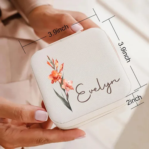 Miniatura 6 de Yofair Se envía al día siguiente, joyero personalizado para niñas, joyero de viaje personalizado con flor de nacimiento, regalos para niñas