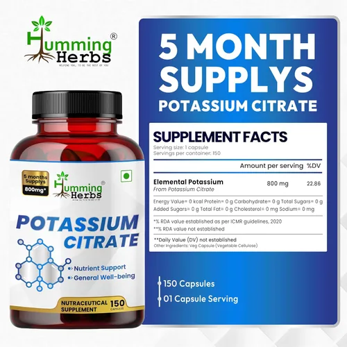Miniatura 2 de Citrato de potasio 800 mg (306 mg de potasio elemental) – electrolitos y apoyo para el equilibrio del pH – vegano, sin OMG – 150 cápsulas