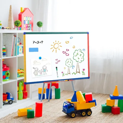 Miniatura 2 de Pizarra de Borrado en Seco con Soporte, Pizarra Blanca Magnética para Niños, Pizarra de Caballete Rotafolio para Aula, Pizarra Blanca con Soportes