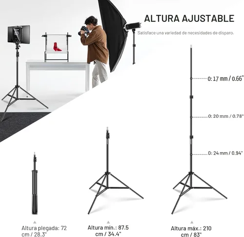 Miniatura 3 de NEEWER Soporte para luz de fotografía, trípode de aleación de aluminio de 210 cm para estudio fotográfico de 7 pies para iluminación de vídeo