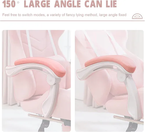 Miniatura 6 de Linda silla de juegos con reposapiés, sillas de videojuegos de respaldo alto, silla Kawaii de piel sintética con soporte lumbar y reposacabezas