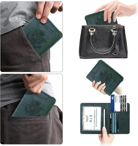 Miniatura 5 de WALNEW Soporte para pasaporte para viajes, funda de pasaporte RFID para mujeres y hombres, funda de piel sintética para pasaporte con soporte