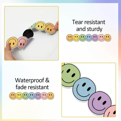 Miniatura 3 de Whaline 24 tiras magnéticas para tablón de anuncios de cara feliz, diseño bohemio con cara sonriente, tiras magnéticas para decoración de regreso a