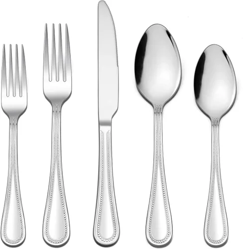 Miniatura 9 de LIANYU Juego de cubiertos para 4, juego de cubiertos de acero inoxidable de 20 piezas, utensilios de cocina de lujo con borde perlado, vajilla