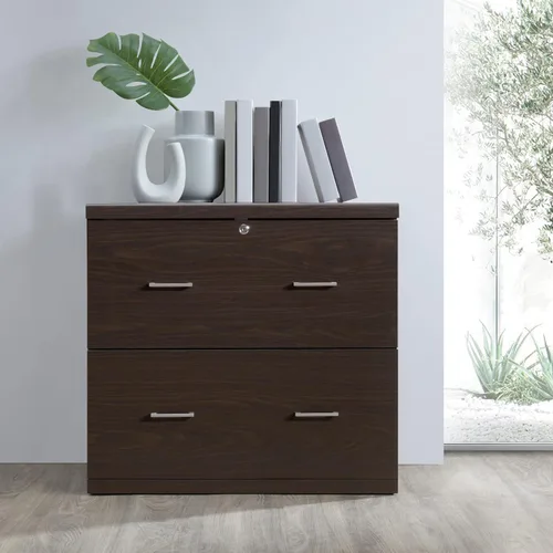 Miniatura 6 de OSP Home Furnishings Alpine Archivador de 2 cajones con cajón superior de bloqueo y sistema de fijación de bloqueo, lateral, color espresso