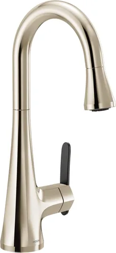 Moen S6235NL Sinema Grifo de barra desplegable de arco alto de una sola manija con Power Clean y Reflex, níquel pulido