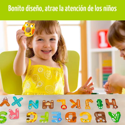 Miniatura 6 de Letras magnéticas de gran tamaño, lindos imanes del alfabeto ABC con animales para refrigerador, juguetes educativos de animales mayúsculos