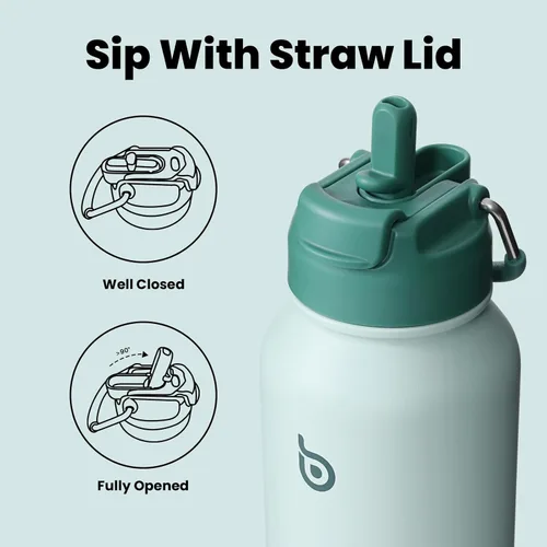 Miniatura 3 de BOTTLE BOTTLE Botella de agua deportiva de acero inoxidable de 32oz con aislamiento, botella de agua con pajita con diseño de tapa de doble uso
